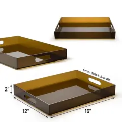 Attop 16x12 Inch Large Acrylic Tray with Handles Ottoman Coffee Table Serving Tray for Snacks Desserts Drinks Party Amber