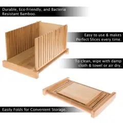 Bamboo Bread Slicer - Foldable, Adjustable Knife Guide and Board for Even Loaf Cutting - Food Preparation Tool for Home Bakers by Classic Cuisine