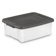 Sterilite 25 Qt ShelfTote Gray Lid Clear Base w/Gray Latches