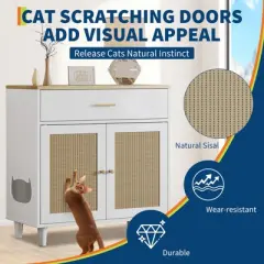 Cat Litter Box Cabinet Corner Hidden Litter Box Enclosure with Scratching Board Doors