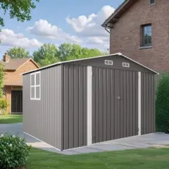 10 x 8 FT Outdoor Storage Shed,Lockable Door and Air Vent, Clear Window Garden Tool Shed for Bicycles,Backyards, Patios, Lawns,Gray