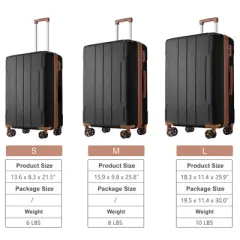 Sapphtopaz 3pcs Hardshell Luggage Sets ABS Lightweight Suitcase Durable Luggage Carry On Suitcase, Double Spinner Wheels (20" 24" 28")