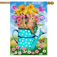 Bunny And Watering Can Spring House Flag Floral Easter 28" x 40" Briarwood Lane