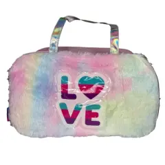 Furry Front Duffle Bag in 300D Polyester w/Shiny Foil Handle and PVC Patch