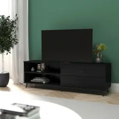 Emma and Oliver Mid-Century Modern TV Stand with Drawers and Shelf