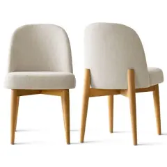 Upholstered Linen Dining Chairs with Solid Wood Legs, Modern Armless Fabric Chairs for Dining Room or Kitchen Table-Maison Boucle