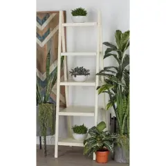 65" Wood Ladder Leaning Bookshelf White - Olivia & May
