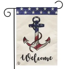 American Anchor Summer Burlap Garden Flag Welcome Patriotic 18" x 12.5" Briarwood Lane