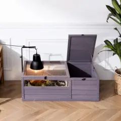 VEVOR Tortoise Habitat,Wooden Tortoise House Indoor & Outdoor, Tortoise Enclosure with Adjustable Lamp Holder,2-Room Small Animal Cage 38x24x13 inch