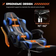 Video Game Chair,Removable Headrest And Waist Pillow,Retractable Footrest Chair With Lumbar Support Pillow,Fixed Up Armrest-Cuddlewood