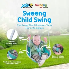 Sweeng Child Swing with Ease Z Adjust Harness Straps, Collapsible and Flexible Design, and Easy Hang Metal Hooks for Patio, Lawn, and Garden, Teal