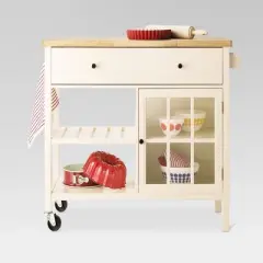 Windham Wood Top Kitchen Island Off-White - Threshold&trade;: Pine & Rubberwood Frame, Storage Cart with Casters