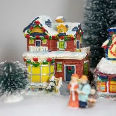 Northlight Two Story Snowy House with Garland and Wreaths Christmas Village Decoration - 4"
