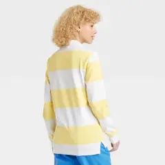 Houston White Adult Long Sleeve Rugby Polo Shirt - Yellow/White Striped