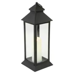 Northlight 15" LED Battery Operated Black Lantern with Flameless Candle