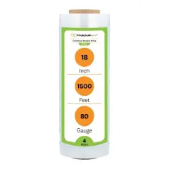 PSBM Stretch Wrap, 4 Pack, 18" x 1500' 80 Gauge Cast Hand Stretch Film Rolls for Packaging and moving