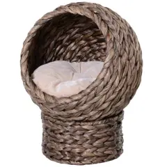 SEVOBAL Handwoven Elevated Cat Bed with Cushion & Stand,Egg Chair Shape Cat Basket Kitty House for Indoor,Brown (16.5"*13"*20.5")