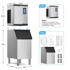Mojgar Commercial Ice Machine Industrial 650LBS/1 Day Ice Maker with 450 Storage Bin