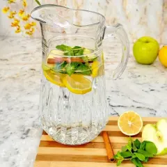 Slickblue Cristalline Glass Beverage Set &ndash; 75 oz Pitcher & 6 x 14 oz Tumblers, Diamond Cut Design, Dishwasher Safe