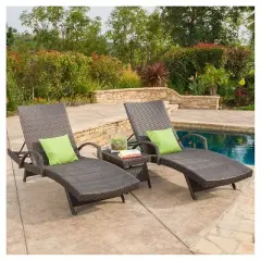 Salem 3pc Wicker Adjustable Chaise Lounge Set - Brown - Christopher Knight Home