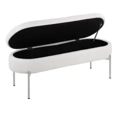 48" Chloe PU Leather/Metal Storage Bench Chrome/White - LumiSource