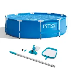 Intex 10' x 30" Metal Frame Set Swimming Pool with Filter Pump & Maintenance Kit