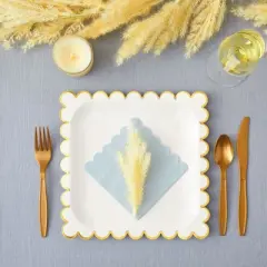 Blue Panda 48 Pack Square White and Gold Paper Plates with Foil Scalloped Edges for Wedding, Bridal Shower, Birthday, 9 In