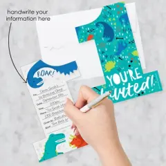 Big Dot of Happiness 1st Birthday Roar Dinosaur - Shaped Fill-In Invites ONEasaurus Dino First Birthday Party Invitation Cards with Envelopes - 12 Ct