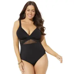 Swimsuits for All Women&rsquo;s Plus Size Cut Out Mesh Underwire One Piece Swimsuit