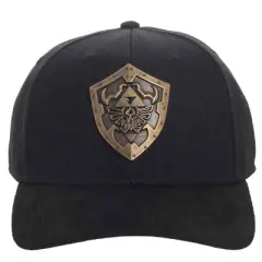 Nintendo Legend of Zelda Hylian Shield Brass Metal Badge Adjustable Snapback Precurved Hat OSFM Black