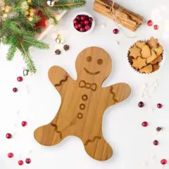 Slickblue Holiday Gingerbread Man Pine Wood Cutting Board &ndash; Festive Serving Tray, 15"x11.5"