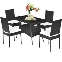 Costway 5PCS Patio Rattan Dining Set  Table w/Glass Top Garden Furniture