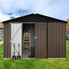 NicBex 10ft�ｿｽ12ft Outdoor Storage Sheds Metal Garden Sheds for Garden Tools, Bikes, Durable and Weather-Resistant