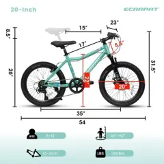 INFURNIC Bicycles 20 Inch Kids Bike with 7 Speeds and Front Suspension for Teens and Children, Green, 54"*23"*31.5"