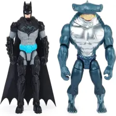 DC Comics Batman 4-inch Bat-Tech Batman and King Shark Action Figures with 6 Mystery Accessories, for Kids Aged 3 and up