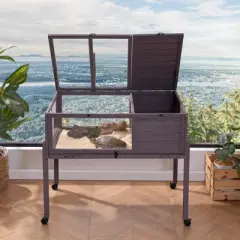 VEVOR Tortoise Habitat, Wooden Tortoise House Indoor & Outdoor, Rolling Tortoise Enclosure with Light Stand, Reptile Enclosure Small Animal Cage