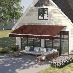 Outsunny 12' x 8' Patio Awning Canopy Retractable Sun Shade Shelter with Manual Crank Handle for Patio, Deck, Yard, Brown