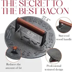 Bellemain 8.5-Inch Cast Iron Bacon Press &ndash; Heavy-Duty Grill Press for Perfect Bacon, Steak & More