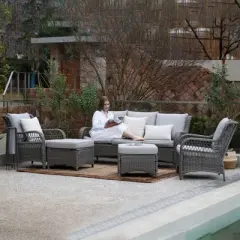 GRANDPATIO Polyethylene (PE) Wicker 5 - Person Seating Group with Cushions