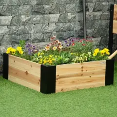 Outsunny Wooden Raised Garden Bed Flower Box with Metal Bracket, Installed by Hand, Outdoor Planter Box, 31.5 x 31.5in Square, Natural