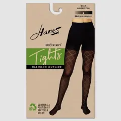 Hanes Women's High Waisted Diamond Outline Semi-Opaque Tights - Black