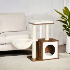 WoodyWonders Cat Tree for Kittens, Modern Cat Tower for Indoor Cats, Cat Condo with Scratching Posts, Removable Washable Cushions, Rustic Brown