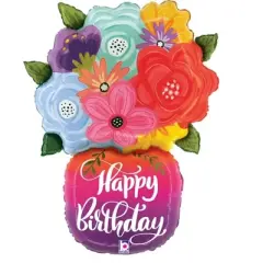 LoonBalloon 29 Inch Birthday Flowers in Vase Balloon - Festive & Elegant