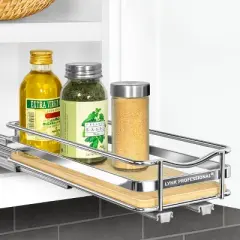 Lynk Professional Slide Out Vertical 4.25" Single Metal/Wood Spice Rack Silver: Kitchen Cupboard Organizer, Pull Out Storage