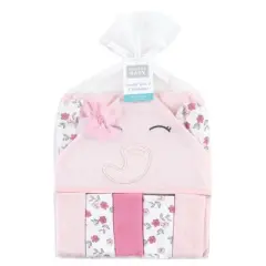 Hudson Baby Infant Girl Hooded Towel and Five Washcloths, Floral Pretty Elephant, One Size