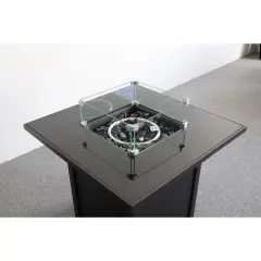 30" Black Powder-Coated Metal Outdoor Fire Pit Table with Smoked Glass Top