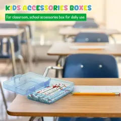 4E's Novelty 4 Pack Large Pencil Case Boxes, Pencil Boxes Bulk Classroom, Teacher Containers Box