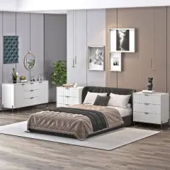 Festivo 3pc Modern Elegance 3 Drawer Nightstands and 3 Drawer Dresser Set Off-White