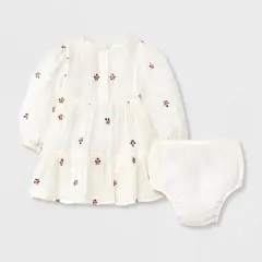 Baby Girls' Floral Embroidered Dress & Bottom Set - Cat & Jack&trade; Cream