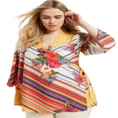 June + Vie by Roaman's Women&rsquo;s Plus Size Faux-Wrap Duster Top